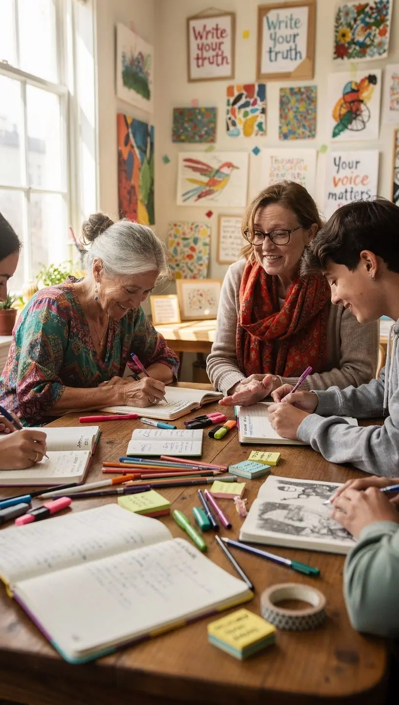 Group art therapy session with guided creative activities.